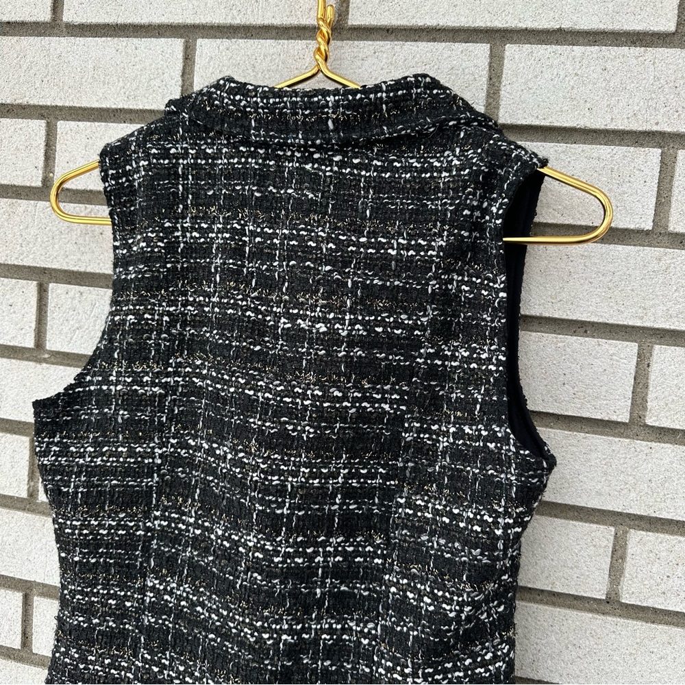 Tinley Road Black White Boucle Moto Vest Gold Zip Tweed S Academia Classic - Picture 7 of 11